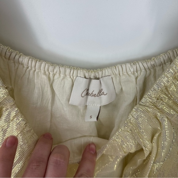 Cleobella Metallic Gold Puff Sleeve Cropped Blouse - Picture 2 of 4